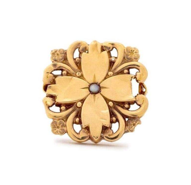 14k Gold Seed Pearl Brooch