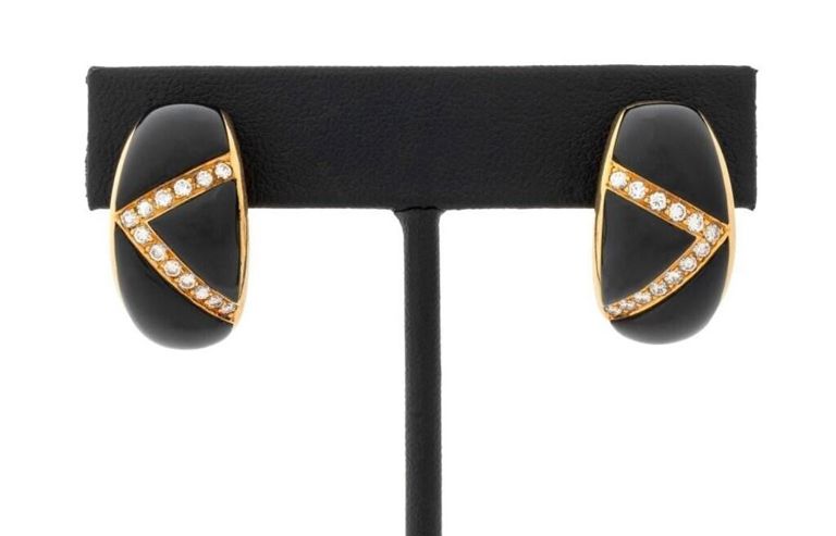 18k Gold Onyx and Diamond Earrings