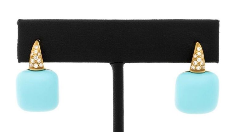18k Gold Turquoise and Diamond Earrings