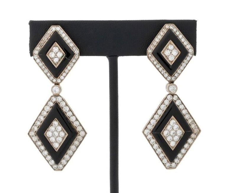 18k Gold Onyx and Diamond Earrings