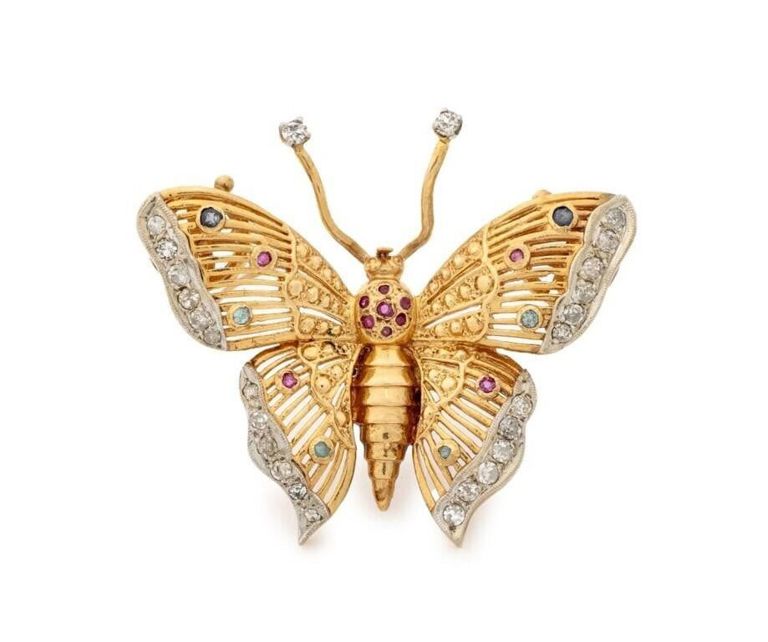 14k Gold Diamond and Gemstone Brooch/Pendant