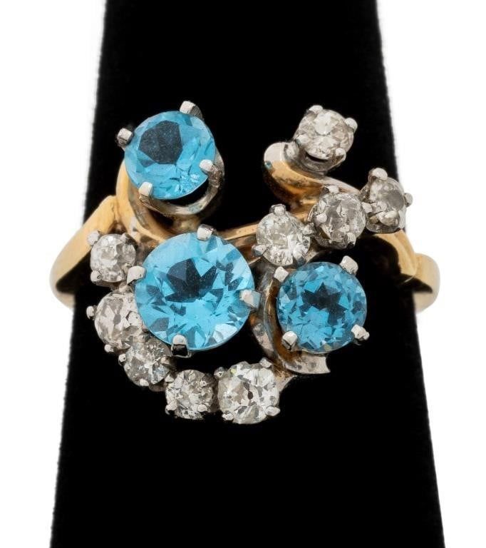 14k Gold Topaz and Diamond Ring