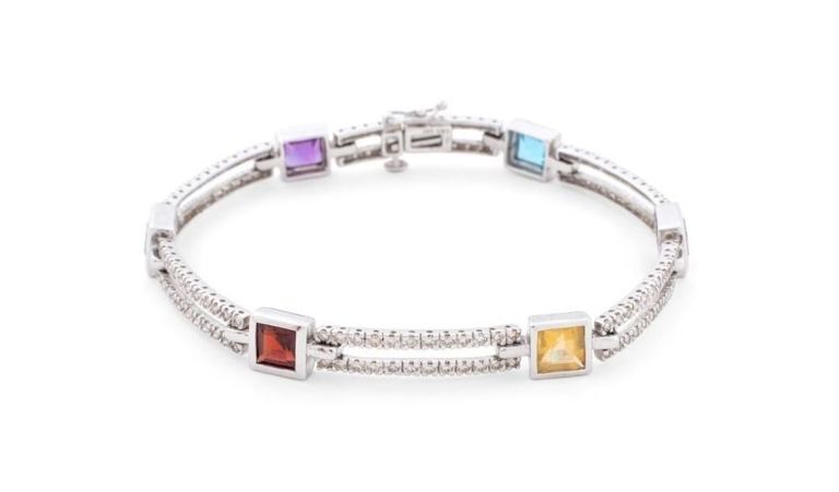 14k Gold Multi-Gemstone and Diamond Bracelet