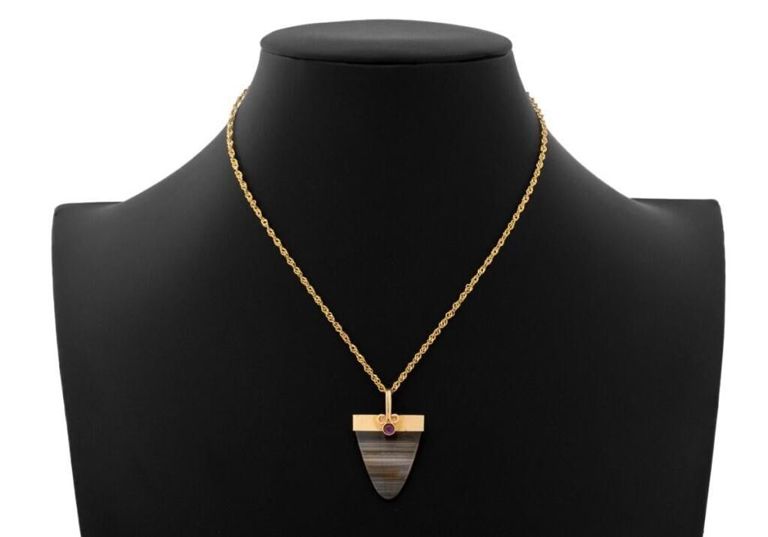 14k Gold Agate and Amethyst Pendant Necklace