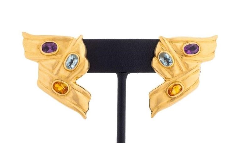 Pair of Gold Multi-Gemstone Earrings