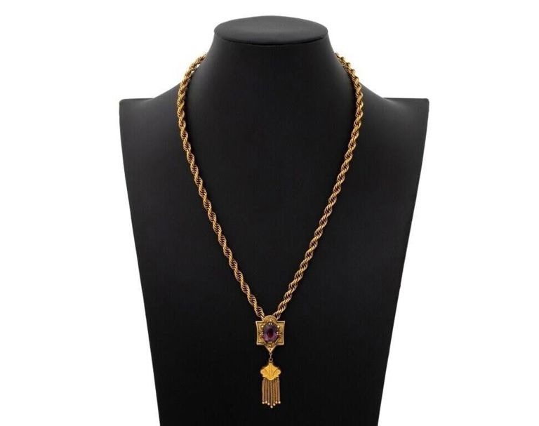 10k Gold Amethyst and Pearl Necklace