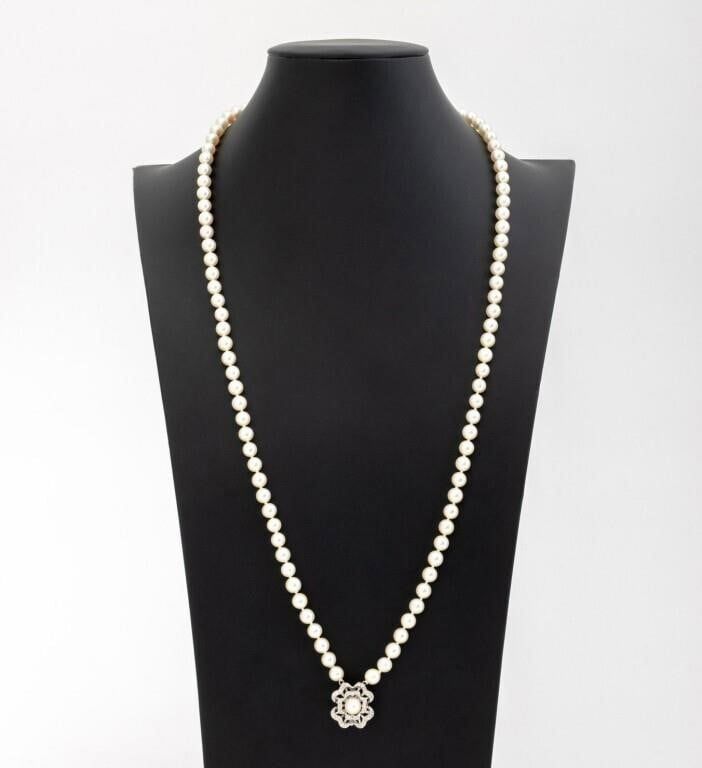 14k Gold Pearl and Diamond Necklace