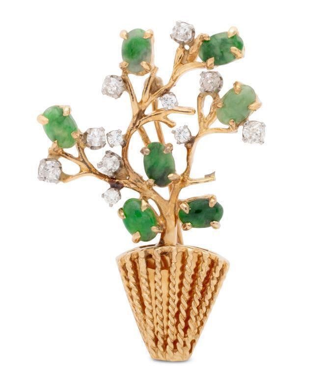 14k Two-Tone Gold Diamond Brooch