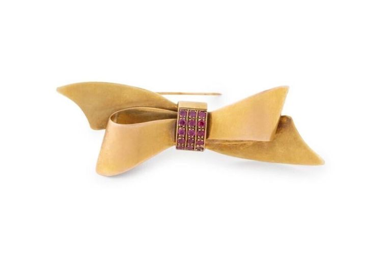 14k Yellow Gold Ruby Brooch