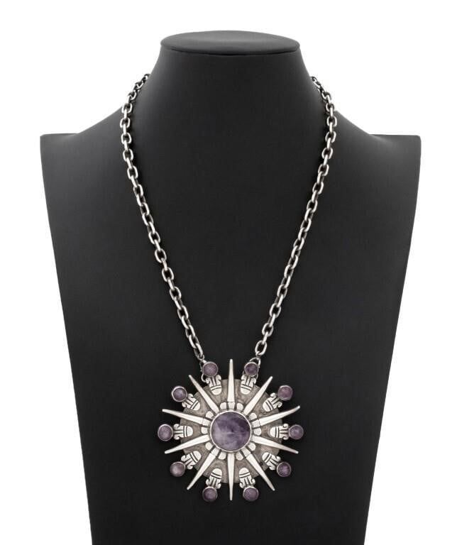 Sterling Silver Amethyst Brooch Pendant Necklace