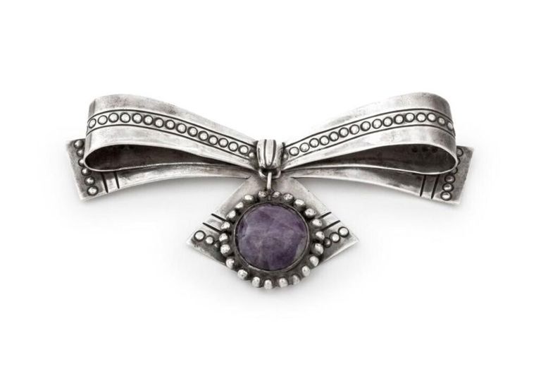 Sterling Silver Amethyst Bow Brooch
