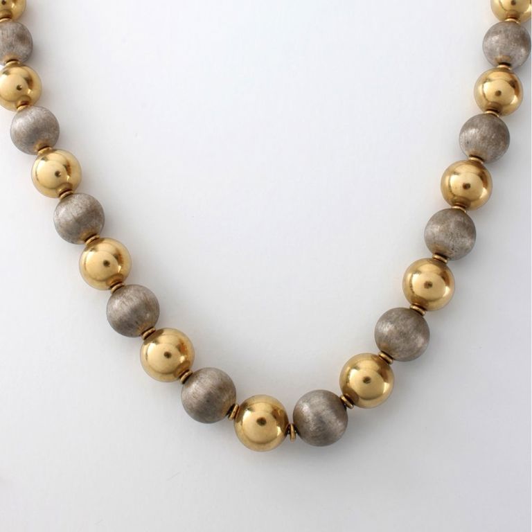 18k Yellow and White Gold Bead Necklace