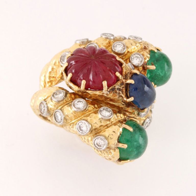 18k Yellow Gold Gem-Set Bypass Ring