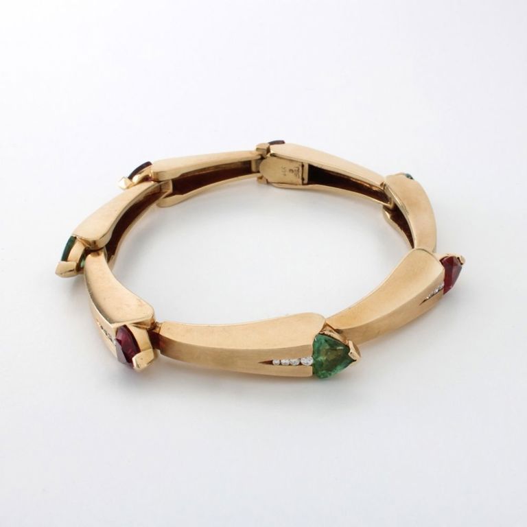 14k Yellow Gold Tourmaline and Diamond Bracelet