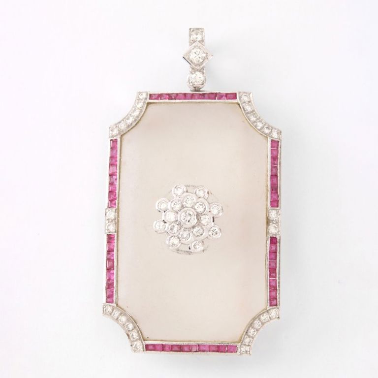 18k Gold Diamond, Ruby and Crystal Pendant/Brooch