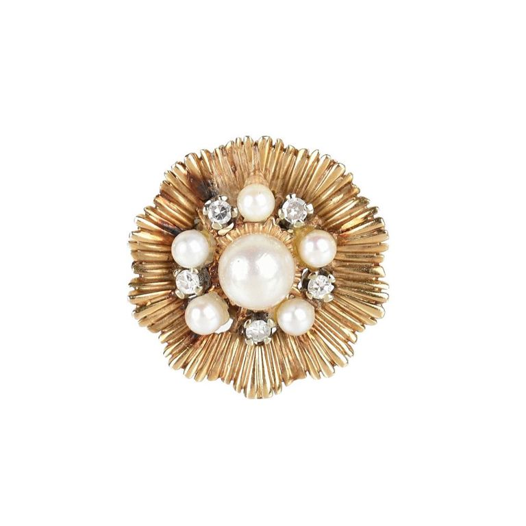 14k Yellow Gold Pearl and Diamond Ring