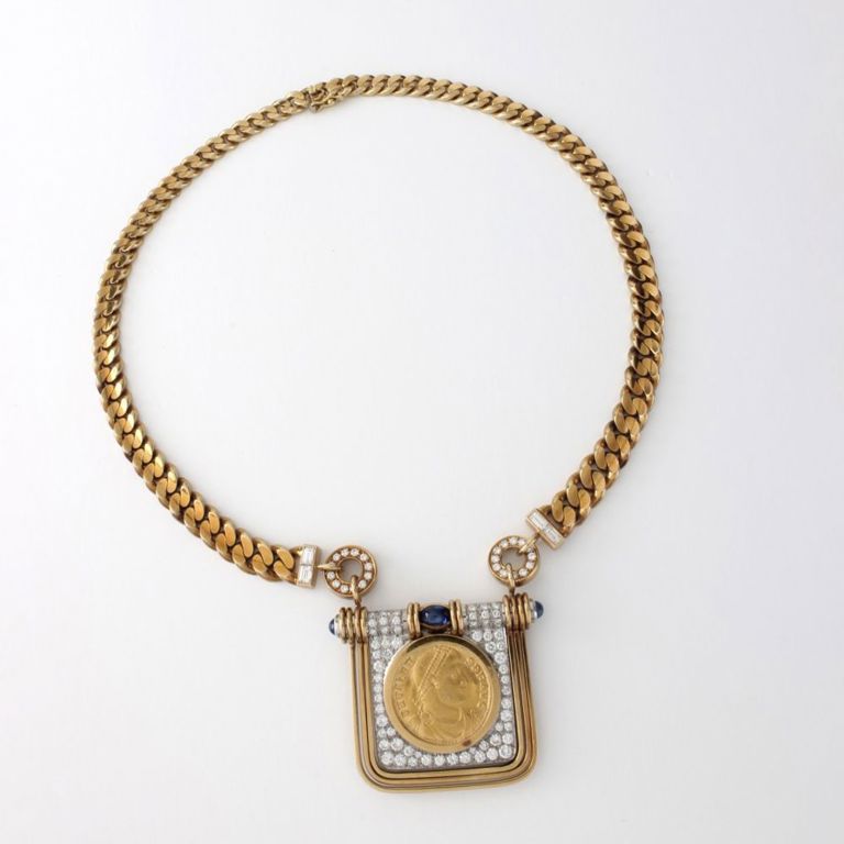 18k Gold Sapphire and Diamond Pendant Necklace