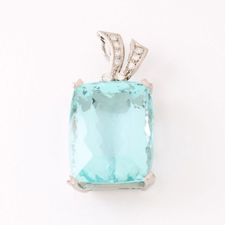 Platinum Aquamarine and Diamond Pendant