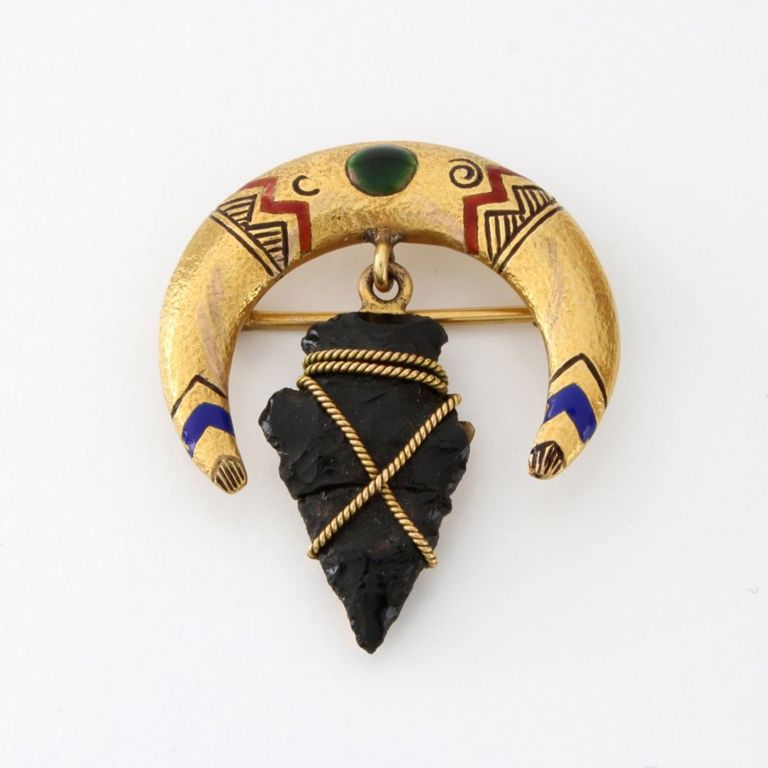 14k Yellow Gold and Enamel Arrowhead Brooch