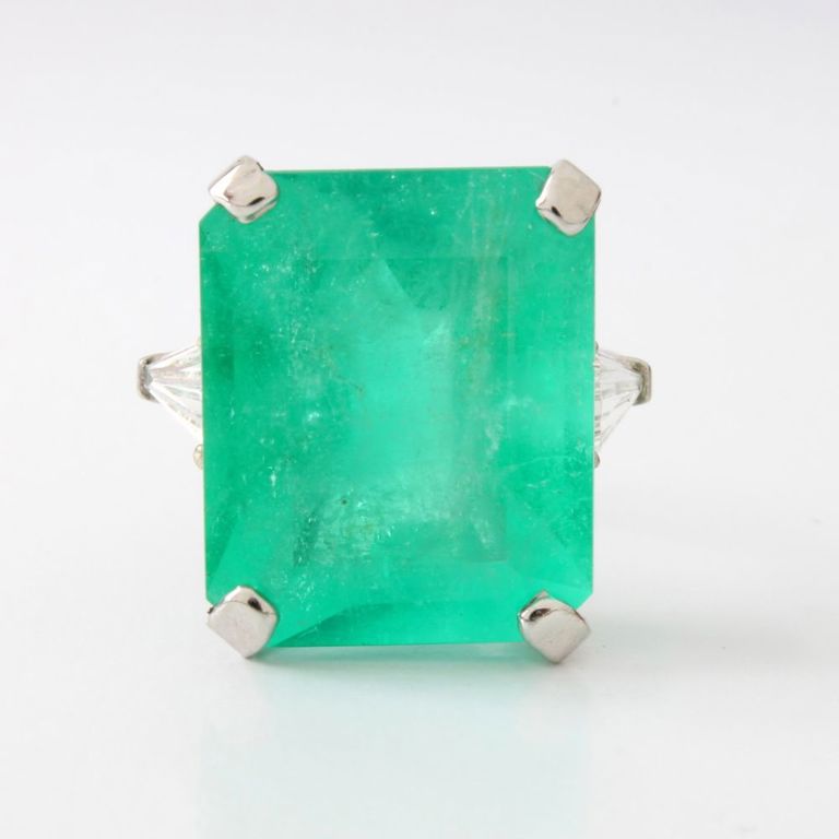 Platinum Emerald and Diamond Ring