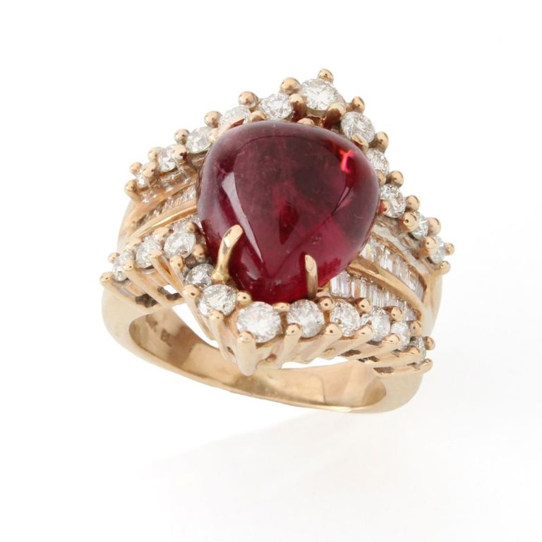 14k Gold Rubelite Tourmaline and Diamond Ring