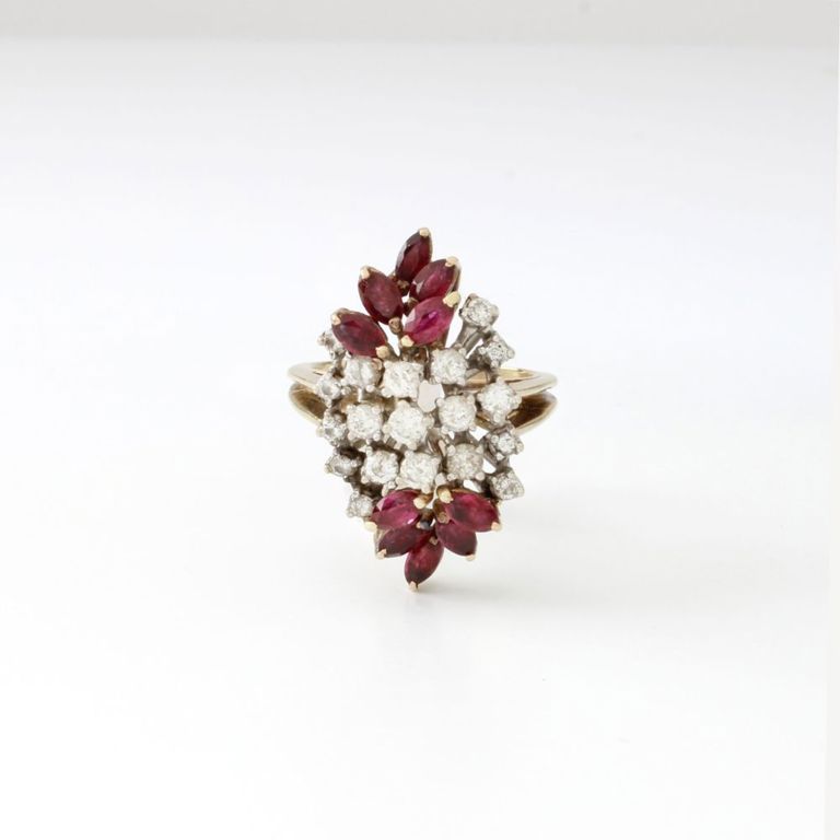 14k Yellow Gold Ruby and Diamond Cluster Ring