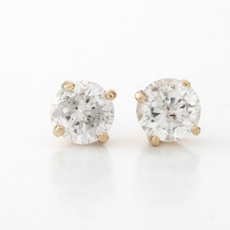 14k Yellow Gold Diamond Stud Earrings