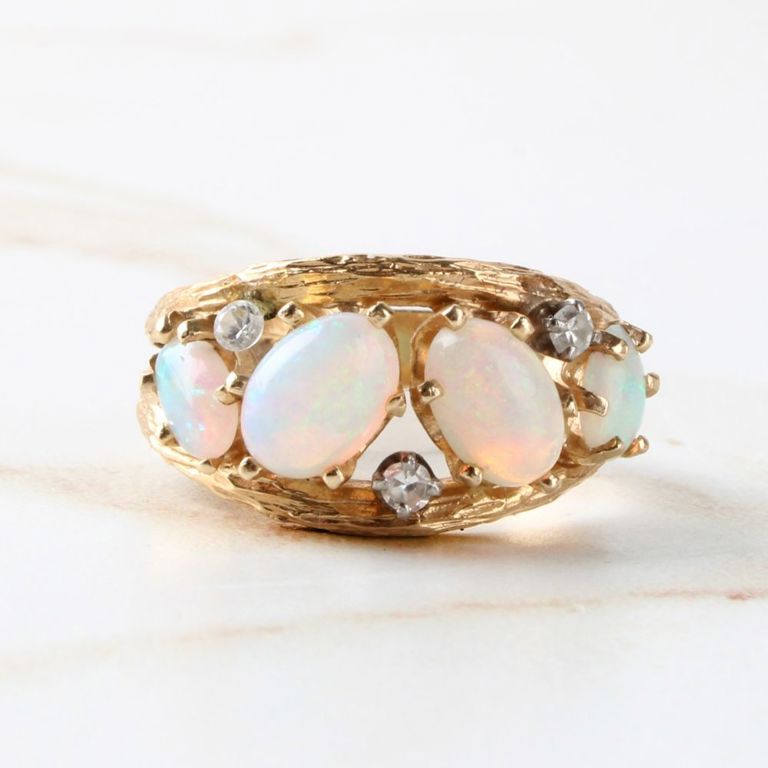 14k Yellow Gold Opal and Diamond Ring