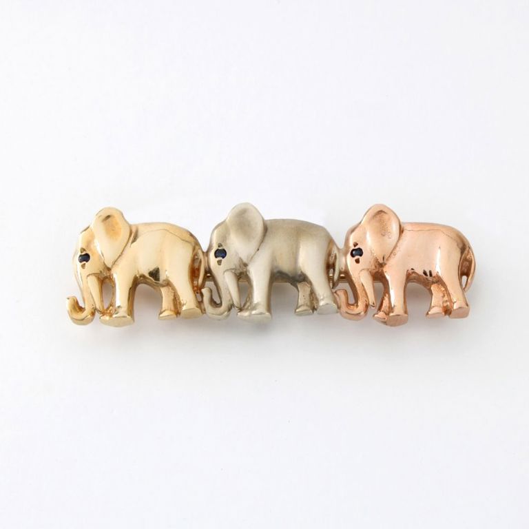 14k Tri-Color Gold Elephant Brooch