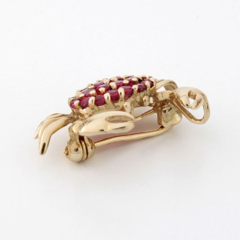 14k Yellow Gold Ruby Crab Brooch/Pendant