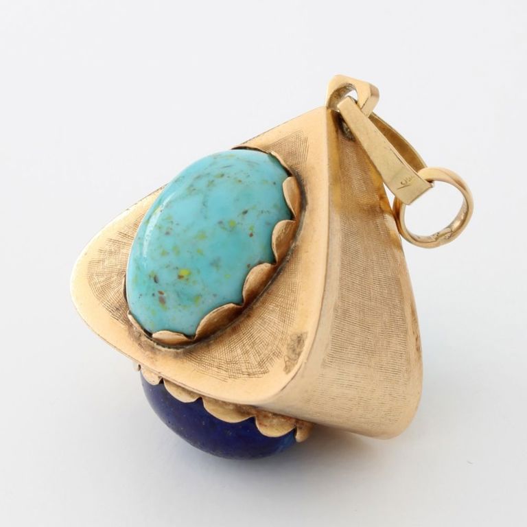18k Yellow Gold Turquoise and Lapis Lazuli Pendant