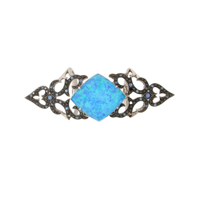 14k Yellow Gold Opal, Sapphire and Diamond Ring