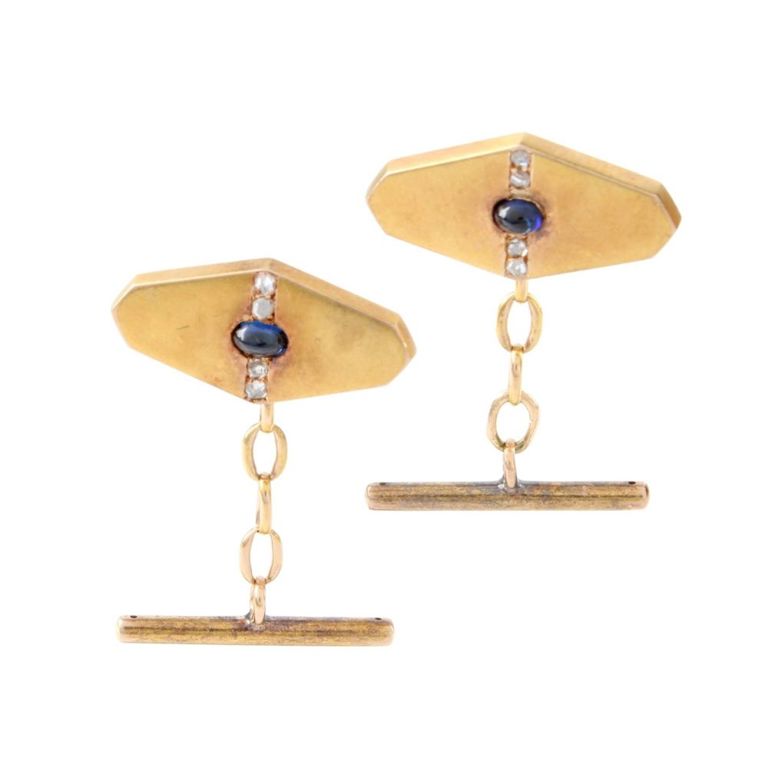 14k Yellow Gold Sapphire and Diamond Cufflinks