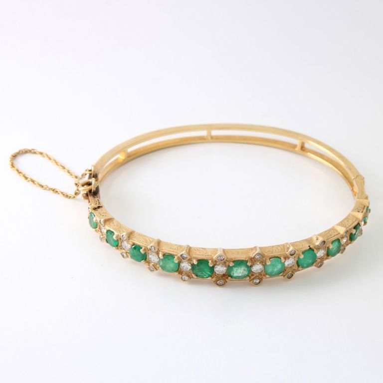 14k Gold Emerald and Diamond Bangle Bracelet