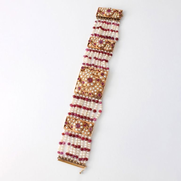 14k Yellow Gold Pearl and Ruby Bracelet