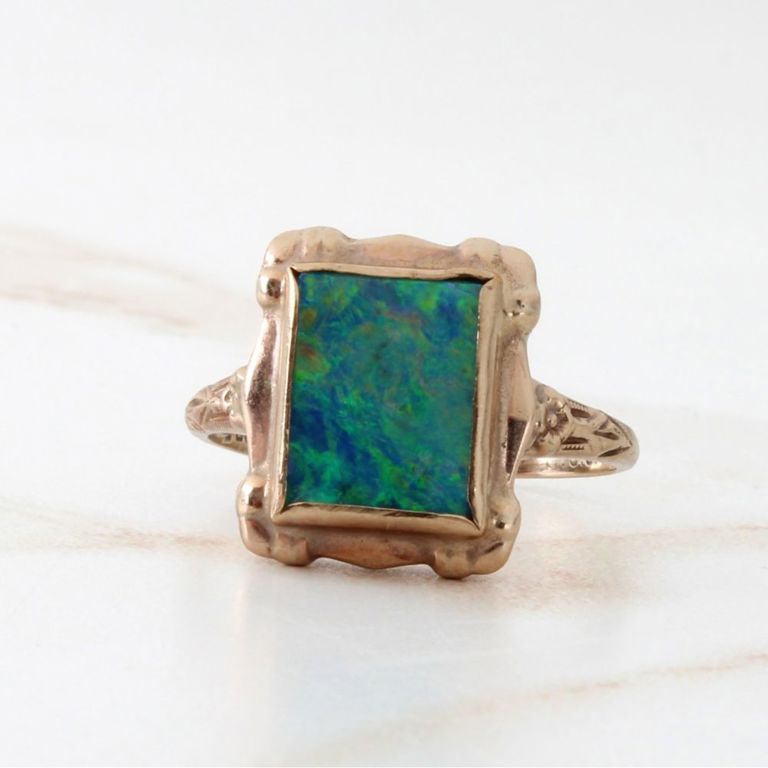 10k Yellow Gold Black Opal Ring
