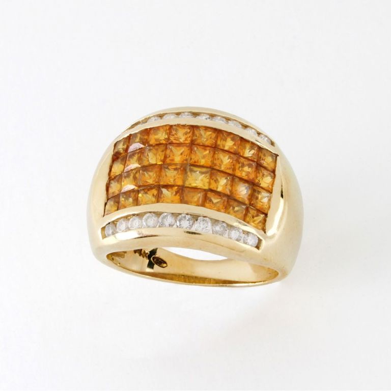 14k Yellow Gold Citrine and Diamond Ring
