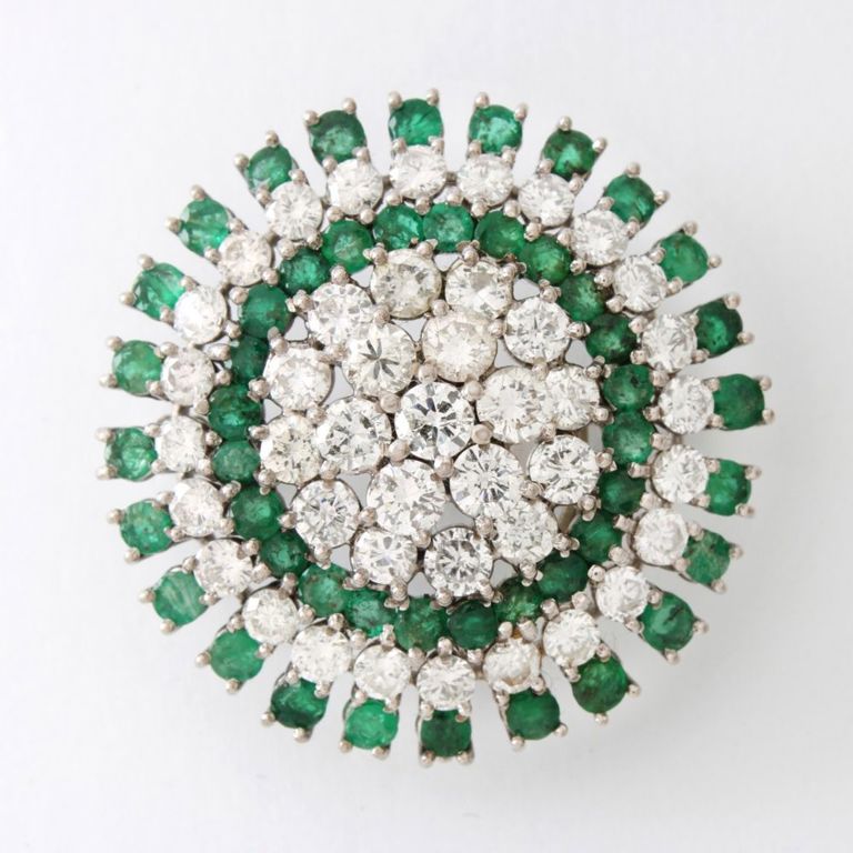 18k White Gold Diamond and Emerald Pendant/Brooch
