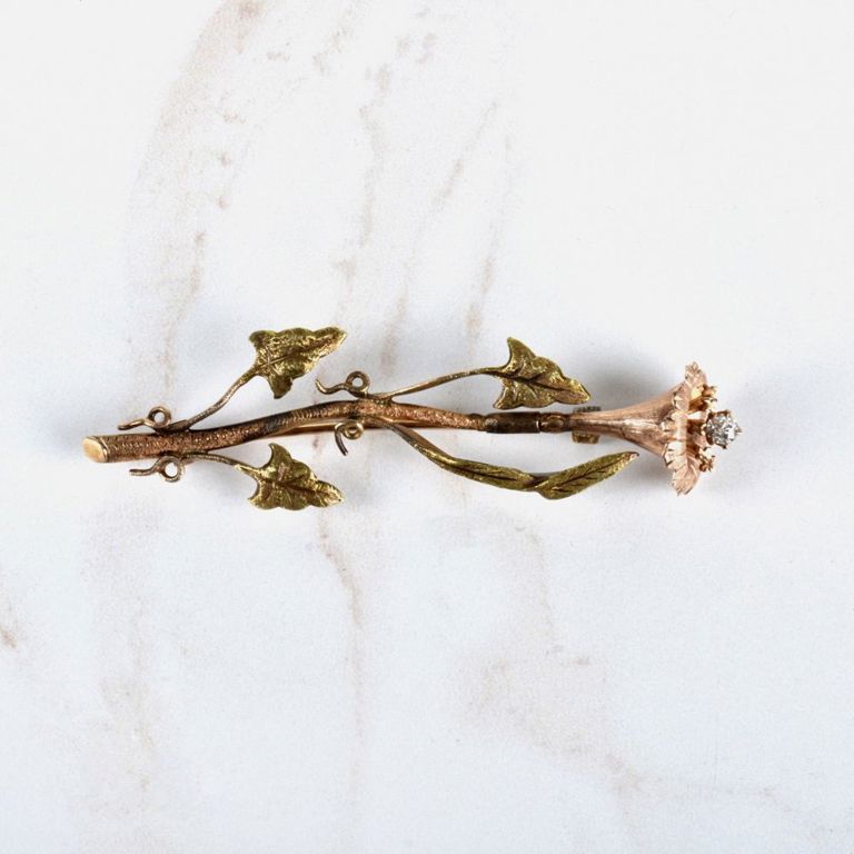 14k Rose and Yellow Gold Diamond Flower Brooch