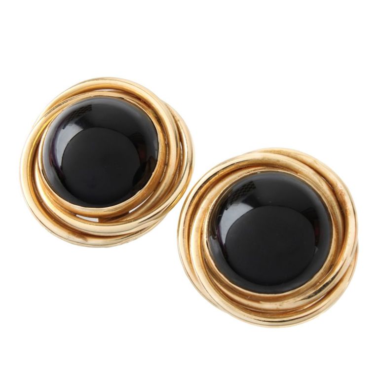 14k Yellow Gold Black Onyx Earrings