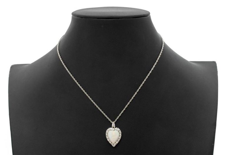 14k Gold Opal and Diamond Pendant Necklace