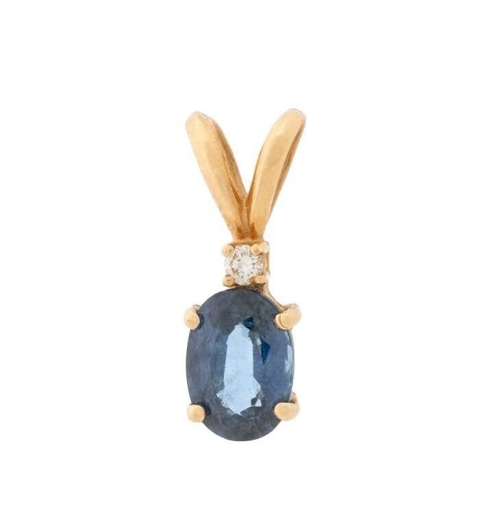 14k Yellow Gold Sapphire and Diamond Pendant