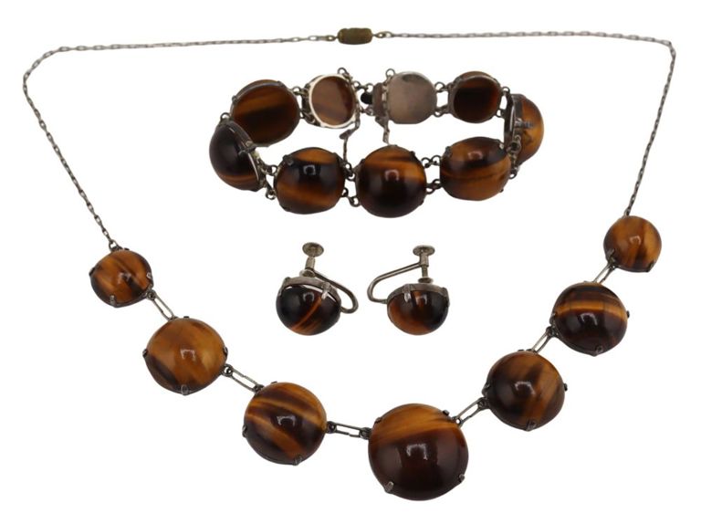 Set of 4 Silver Tiger's Eye Jewelry Set