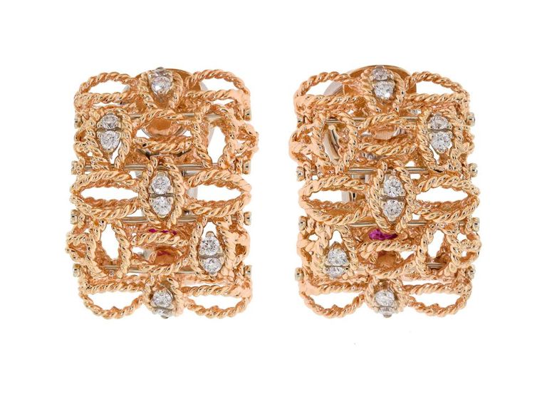 18k Gold Diamond and Ruby Earrings