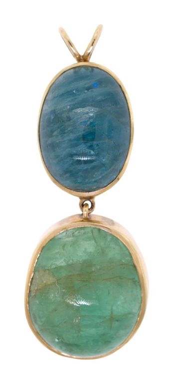 14k Gold Emerald and Aquamarine Pendant