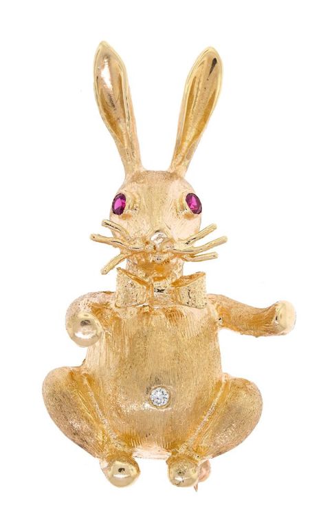 14k Gold Ruby and Diamond Brooch