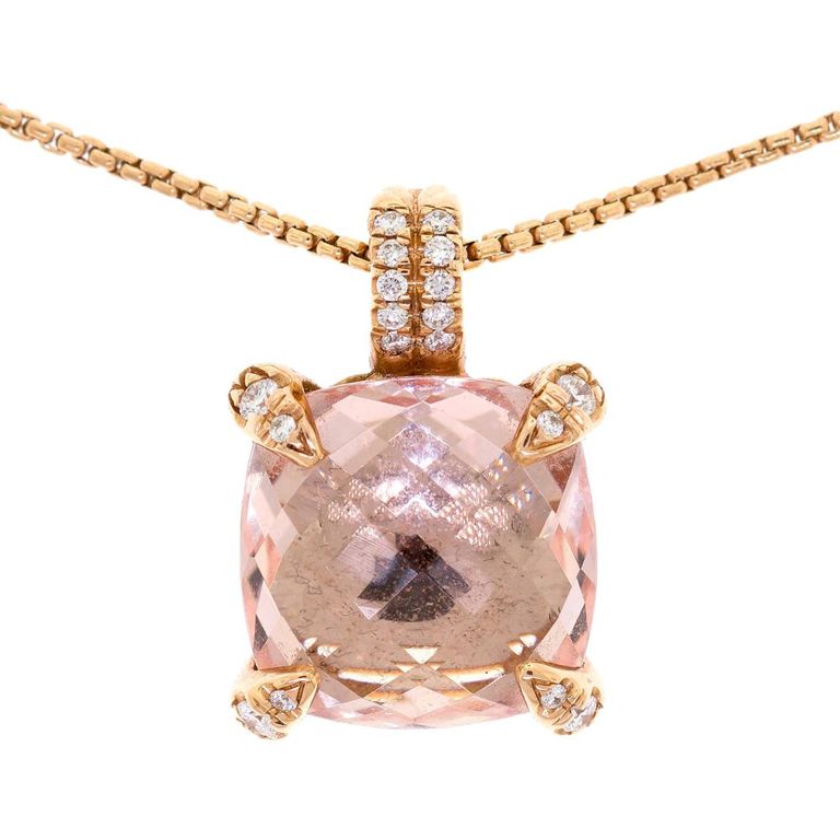 18k Gold Morganite and Diamond Pendant Necklace