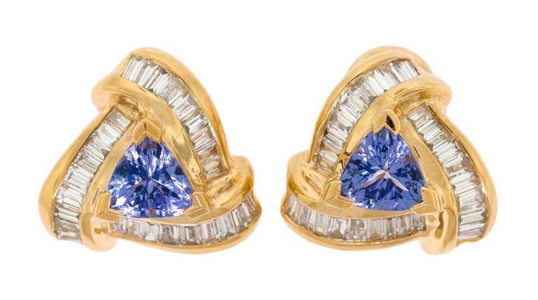 18k Gold Tanzanite and Diamond Earrings