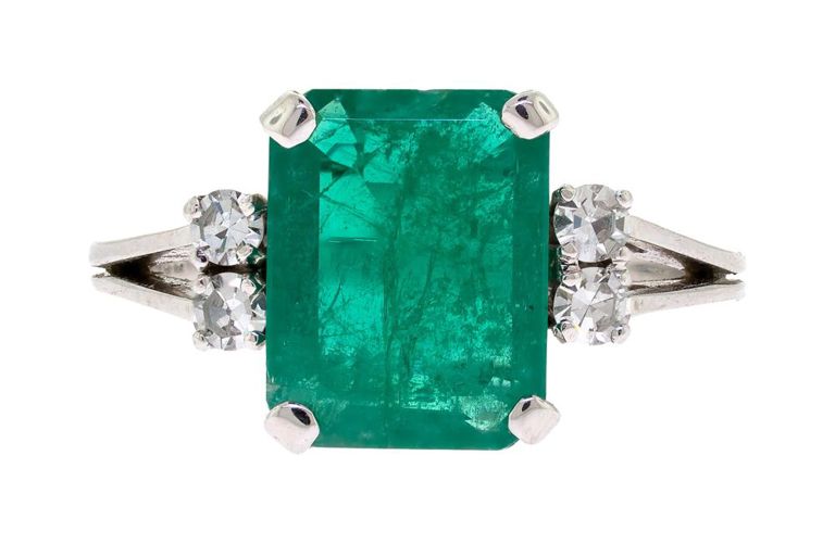 18k Gold Emerald and Diamond Ring