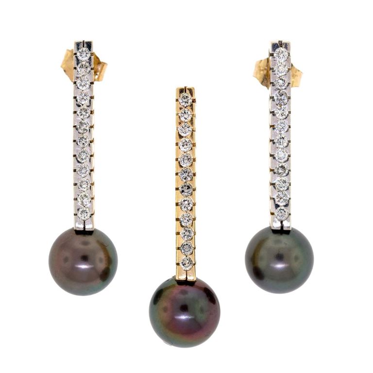 Set of 3 Gold Pearl Diamond Jewelry